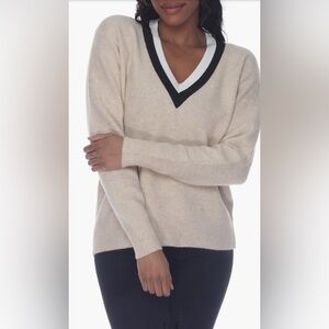 Oliver O V Neck Varsity Pullover Sweater Stretch Soft Knit Casual Preppy Size XL